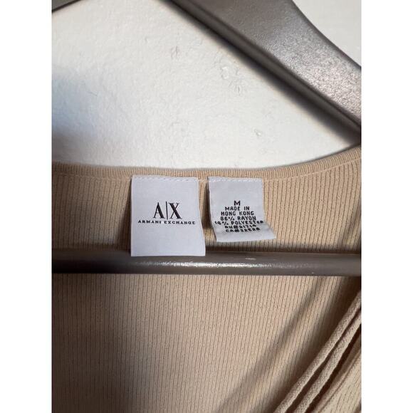 Armani Exchange Knit Sweater Top String Drape Knot Long Sleeves Medium Beige Tan - Picture 3 of 5